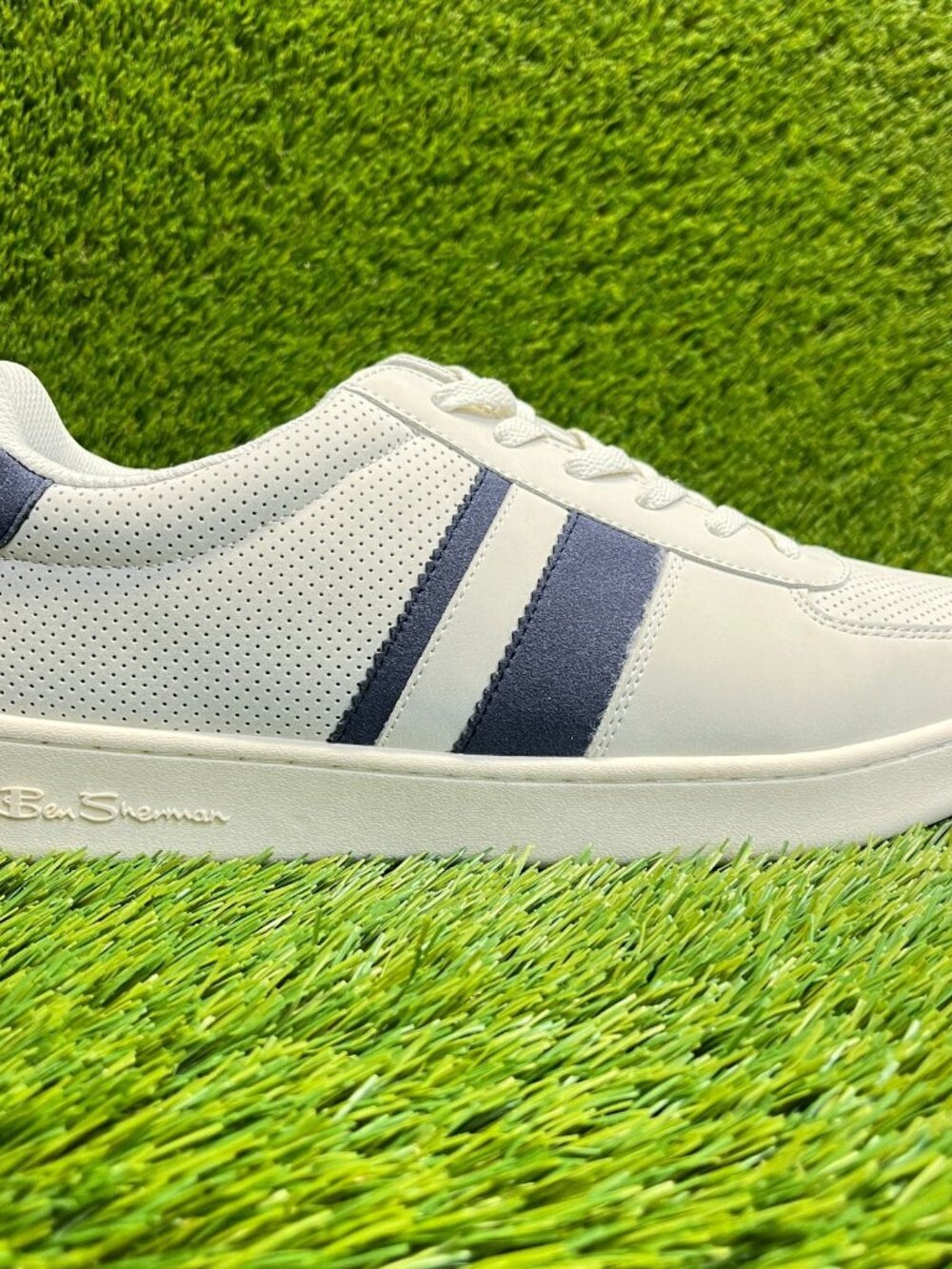 Ben Sherman Webber Mens Size 13 Beige Blue Casual Classic Leather Shoes Sneakers
